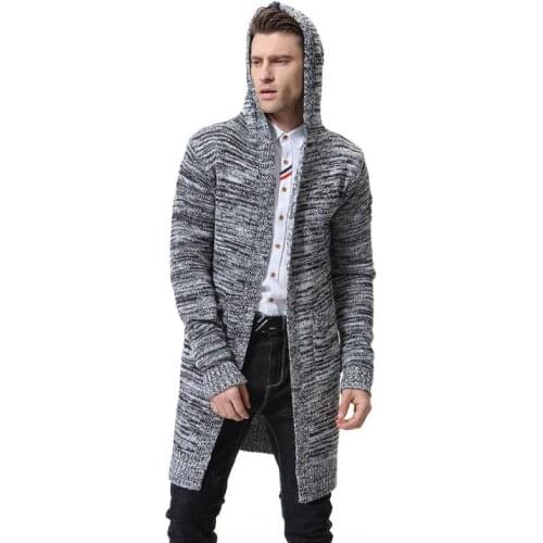 Free shipping 2021 Autumn new mens hooded thick cardigan sweater coat trend Europe and America Fashion hooded jacket