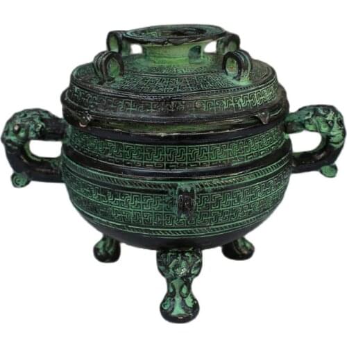 Bronze Tripod Double Ear Incense Furnace Round Incense Furnace Handicraft Collection