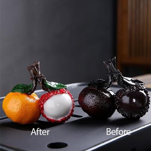Boutique Resin Ornaments Tea Pet Orange Lychee Crafts Decorative Creative Simulated Discolor Teahouse Teaware Color Change