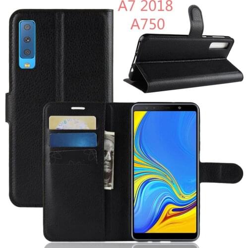 100pcs/lot Lichi grain wallet PU Leather stand+TPU Case with card slot For Samsung A7 2018 A750 / J6 Plus / J4 Plus / A9 2018