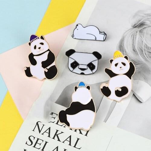 Lovely Animal Enamel Pin Boring Bear Funny Hats Panda Badges Brooches Shirt Bag Jackets Lapel Pins Cartoon Jewelry Gift for Kids