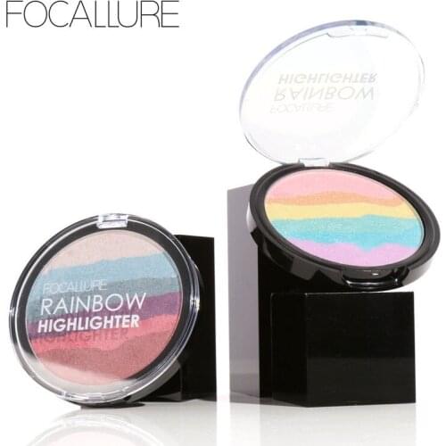 FOCALLURE Pro DIY Rainbow Highlighter Powder Palette Bronzer Contour Soft Mineral Face Highlighter Makeup Palette Kit