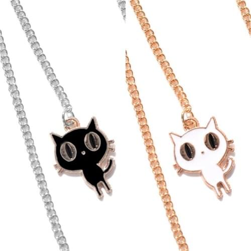 Imixlot Cute Metal White/Black Cat Pendant Glasses Chain Holder for Women Charm Neck Chain Sunglasses Lanyard cordon para gafas