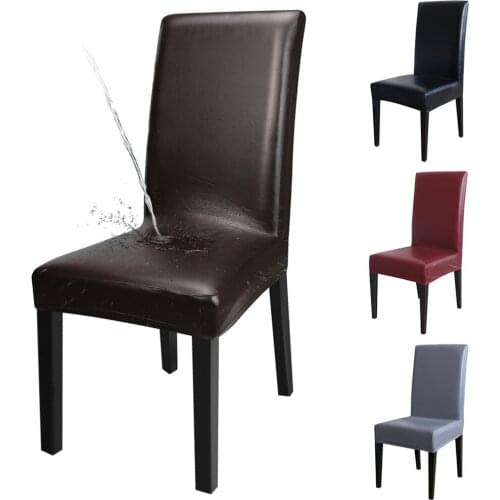 PU Leather Chair Cover Solid Colour Waterproof Dining Seat Cover Spandex Stretch Chair Protector Covers Living Room Home Decor