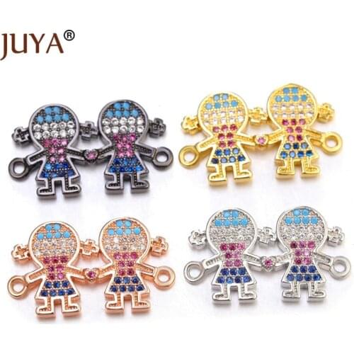 Juya Jewelry Making Supplies High Quality Copper Metal Inlay Color Zircon Rhinestone MOM and Kids Connectors Charms Pendants DIY