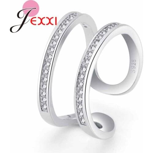 Cubic Zirconia 925 Sterling Silver Austria Crystal Geometric Shape Opening Ring Party Lovely Gift Accessories