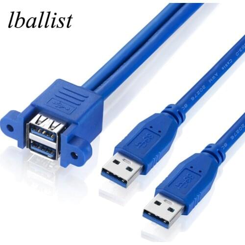 Lballist Dual USB3.0 Male to Dual USB3.0 Female USB 3.0 Extension Cable with Screw Panel Mount 50cm