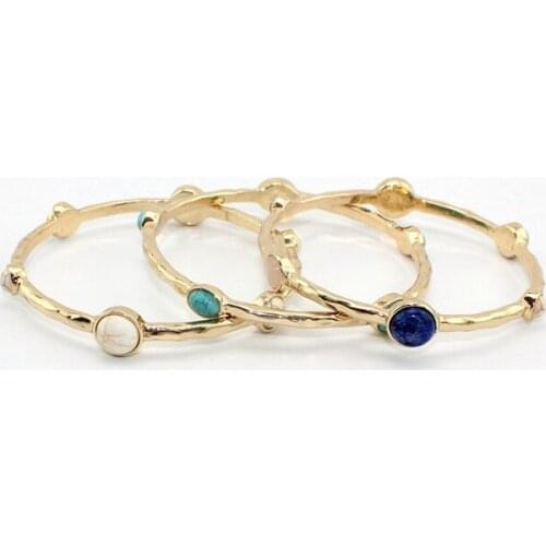 Fashion Heavy Alloy Round White Marble Insert Beaded Stone Charm Bracelets Bangles for Women Jewelry Display