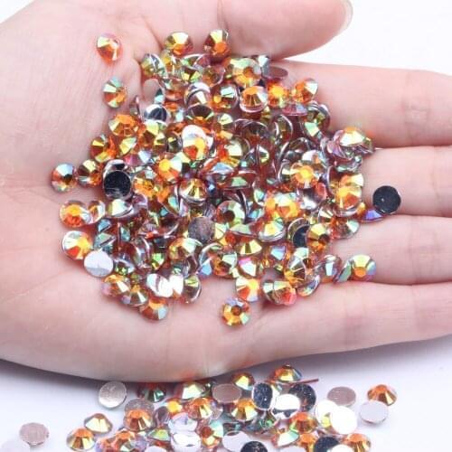 New Resin Rhinestones Orange AB 2mm-6mm Round Flatback Non Hotfix For Nails Art Decoration DIY Craft Wedding Dress