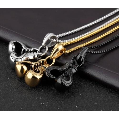 Mini Boxing Glove Necklace 316L Stainless Steel Cool Pair Boxing Gloves Pendants Necklaces 3 Colors Choice