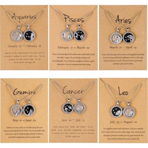 12 Constellation Pendant Necklace For Women Men Zodiac Sign Aquarius Leo Libra Aries Wish Card Fashion Jewelry Birthday Gifts