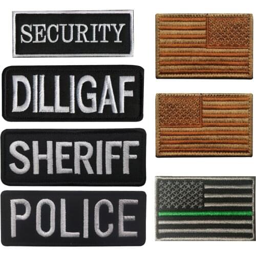 Police US Flag Sheriff Embroidered Patch Spain Military Army Badge Applique Hook Loop Emblem Patches For Clothing Parches Ropa