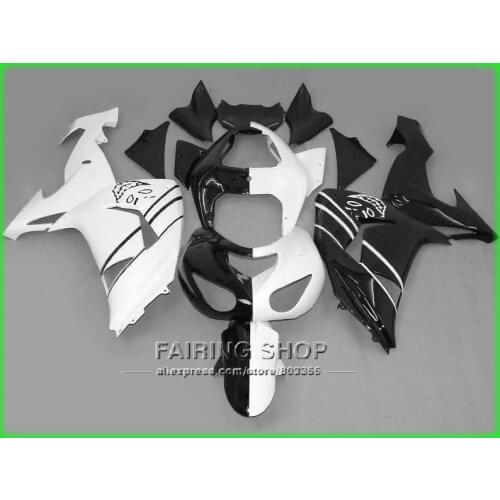 Half white black Fairings For Kawasaki Ninja ZX10r 2006 2007 06 07 100%fit Best quality Injection Fairing kit x123