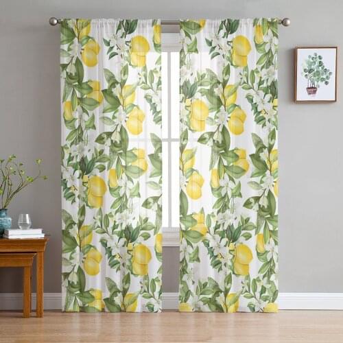 Summer Lemon Leaves Flowers Curtain For Living Room Transparent Tulle Curtains Window Sheer For The Bedroom Accessories Decor