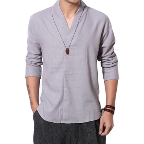 G-LIKE Chinese Style Men Long Sleeve Cotton Linen Tang Suit Top Breathable Martial Arts Shirts Traditional Clothing