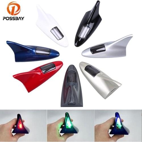 POSSBAY Car Shark Fin Antenna Solar Powered Warning Lamp Aerials for BMW/Honda/Toyota/VW LED Car Roof Decorativw Antenna