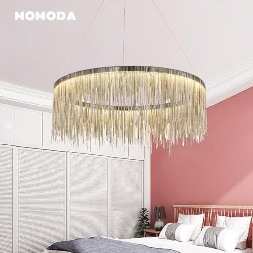 Nordic LED Chandeliers Modern Round Tassel Aluminum Metal Chrome Rose Gold Lamps Lustre Bedroom Living Room Lights Fixture