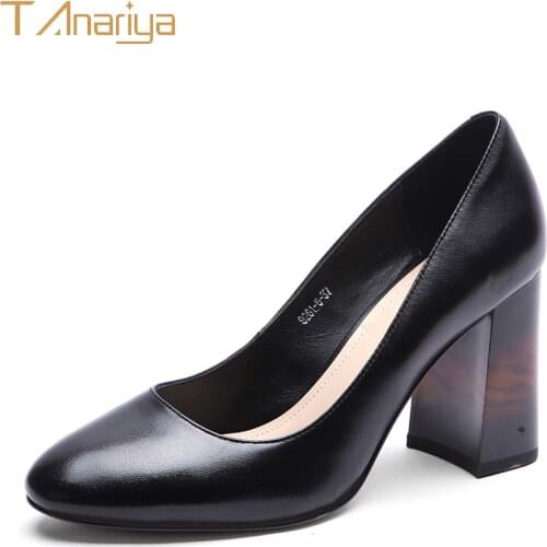 Tanariya 20 spring and autumn new black leather sheepskin coarse shoes women ladies high heels women shoes woman pumps