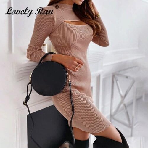 Knitted Hollow Out Sexy Women Dresses Solid O-Neck Long Sleeve Elastic Female Dress 2021 Trend Spring Streetwear Lady Vestido