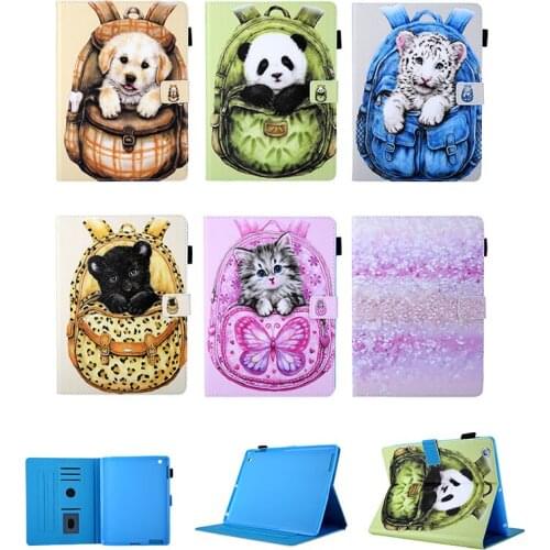 Animal Backpack Protective Case for iPad 9.7 inch 2017 2018 2016, PU Smart Case Magnet wake up sleep model A1822 A1823 A1893