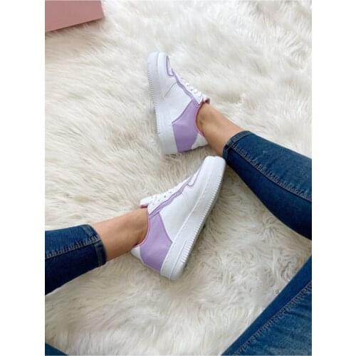 2021 New White Purple Women Casual Platform Shoes Outfit Fashion Breathable Comfort Walking Basket Ladies Sneakers Street Style