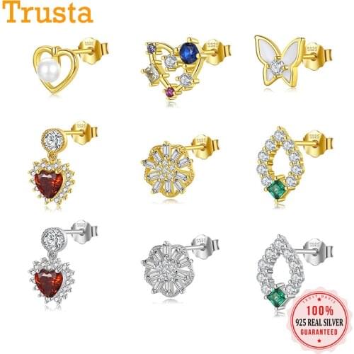 Trustdavis Authentic 925 Sterling Silver Asymmetric starfish shells CZ Stud Earrings For Women Wedding Party Fine Jewelry DA1652