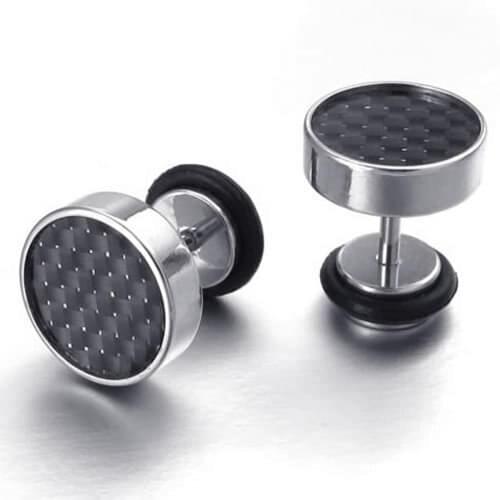 Womens Cuban Stylish Jewelry Stainless Steel Silvery Black Carbon Fiber Decorated Exquisite Designed Earrings Size:8-12