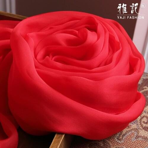 100% Real Silk Scarf Women Big Red Natural Silk chiffon ScarfFoulard Femme Lady Silk Shawls Wraps for Ladies Solid