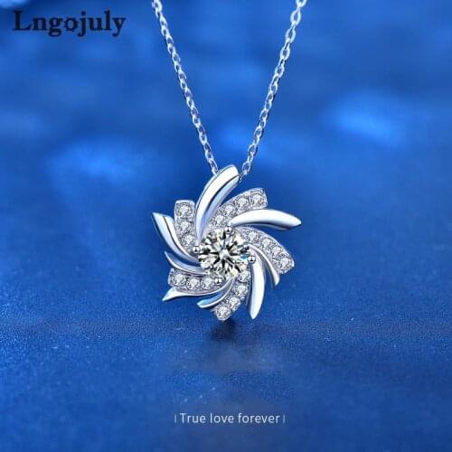 Pure 925 Sterling Silver Windmill Necklace Moissanite Pendant Necklaces For Women Bride Wedding Party Solid Silver 925 Jewelry
