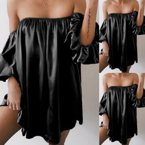 Women Short Sleeve Silk Dresses Off-shoulder Party Clubwear Dress Women Slash Neck Loose Mini Dress Wrap Chest Dresses Vestidos