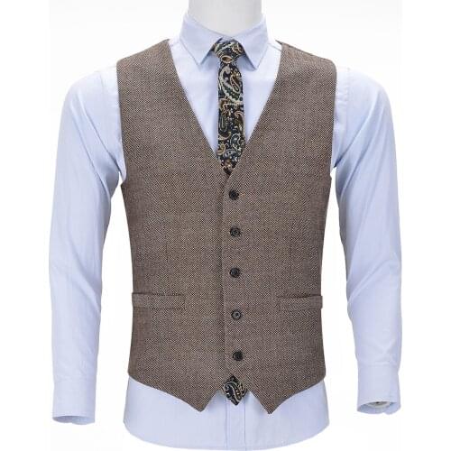 Mens Suit Vest Lapel V Neck Wool Herringbone Waistcoat Casual Formal Business Groomman For Wedding Green/Black/Brown/Green/Grey