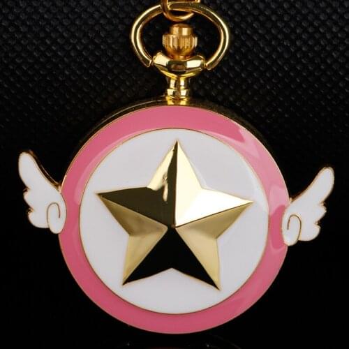 Gold Cartoon Anime Quartz Pocket Watch with Chain for Women Fob Watch Necklace Girl CF1030