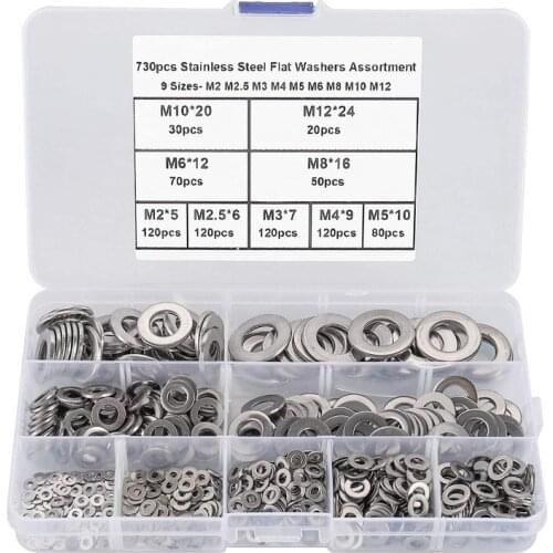 1 Box of 720Pcs Stainless Steel Flat Washers, Seal Rings, Gaskets, Flat Metal Washers, Ordinary Silver Washers, O-rings