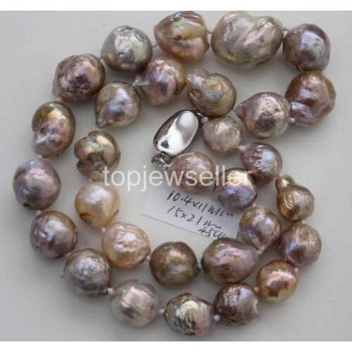12-13mm natural south seas kasumi gold pink purple pearl necklaces 18inch silve Free shipping
