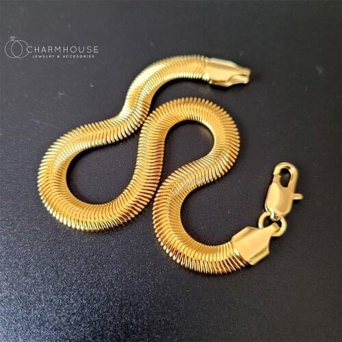 18K Gold GP Snake Chain Bracelets For Man Women 6mm Flat Soft Bracelet & Bangles Pulseira Trendy Jewelry Accesories Party Gifts