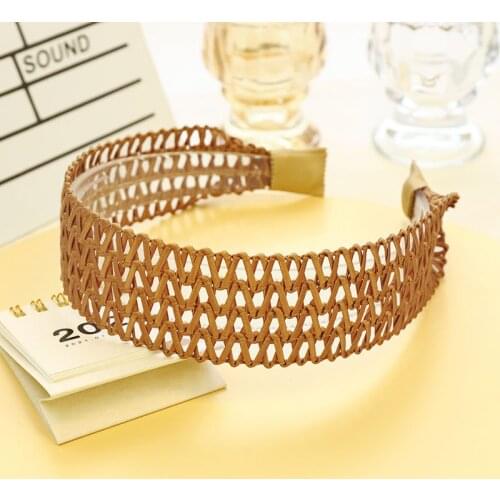 2021 Vintage Straw Braided Hollow Out Bezel Hair Accessories Women Headband Girls Hairband Opaska Do Wlosow Diademas Para El