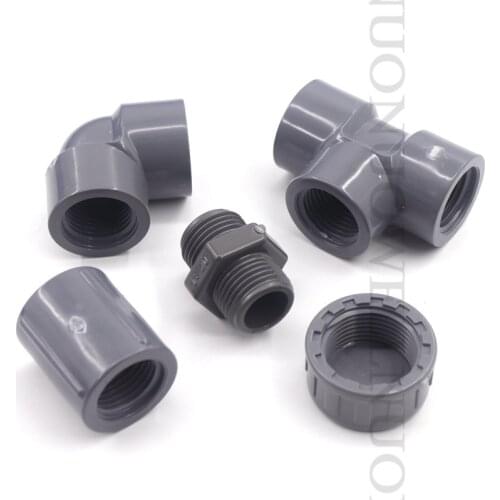 3pcs 1/2 3/4 1 Inch PVC Pipe Female Thread Connectors PVC Female Thread Straight/Elbow/Tee Connectors PVC End Plug Tube Joint