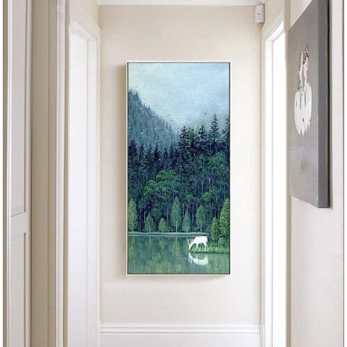Abstract Rugged Vision Forest White Deer Long Canvas Art Painting Print Poster Picture Wall Living Room Home Decoration Murals