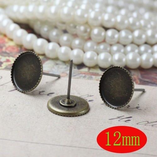 Free shipping!!! 500pcs 12mm Bronze Tone Cabochon Settings Earring Post W/Stoppers