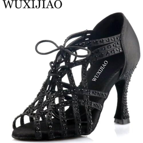 WUXIJIAO Shining Latin Dance Shoes Women Salas Ballroom Dance Shoes Pearl High Heel 9cm Waltz Software Shoes Selling Hot