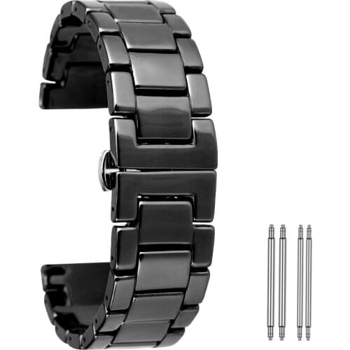 Black Watch Bracelet 22mm Watches Band 20mm Ceramics Butterfly Buckle Wristwatch Strap 18mm Watchbands for Men pasek do zegarka