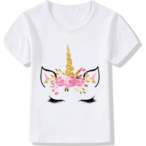 Cute Unicorn Face Design Children Funny T shirt Baby Boys Girls Harajuku Summer White T-shirt Kids Cartoon Clothes,HKP5177