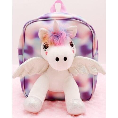 Girls Boys Fur Toy Doll Backpack Cute Fleece Shoulder Bag Cartoon Outfit Children Zipper Schoolbag For 4-9 Years Kids Gift
