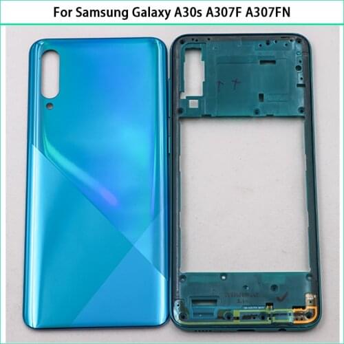 For Samsung Galaxy A30s A307F A307FN A307G Plastic Housing Case Middle Frame Bezel + Battery Back Cover Rear Door Replace
