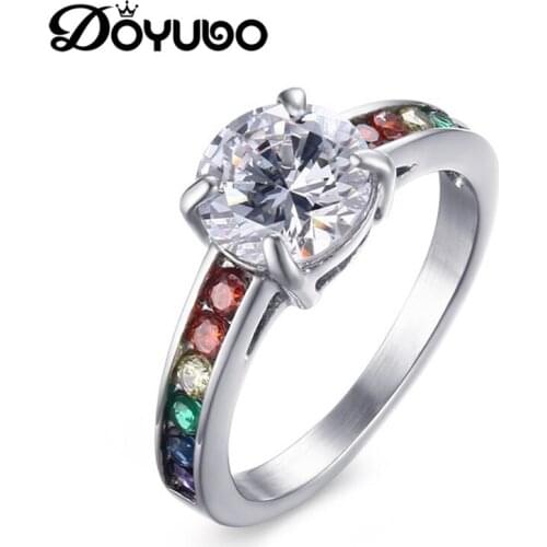 DOYUBO European Design Colorful Cubic Zircon Rings Fashion 316L Stainless Steel Homosexuality Rings Gay Fine Jewelry DE042