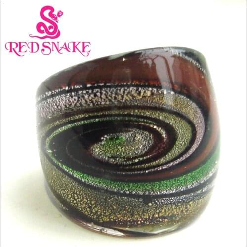 RED SNAKE Fashion Ring Handmade silver color foil with brown Nebula Murano Glass Rings