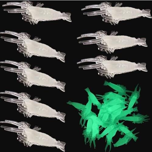 Easy Catch 60pcs 5cm Glow Shrimp Luminous Silicone Soft Silicone Lure Baits Small Fishing Shrimp Lure Tackle