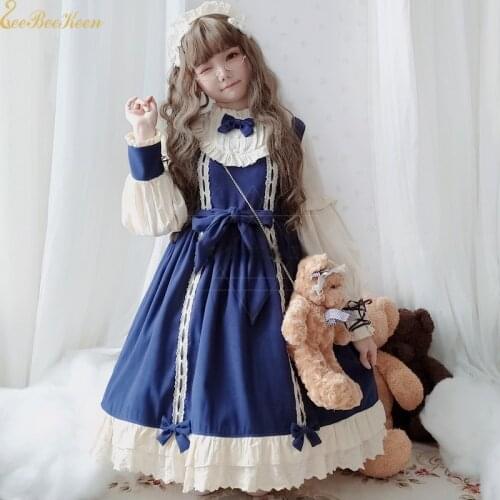 Cute Girls Blue Lolita OP Dress Anime Halloween Cosplay Costume For Women Tea dress Adult Black/Red Sweet Dress Lolita Dress