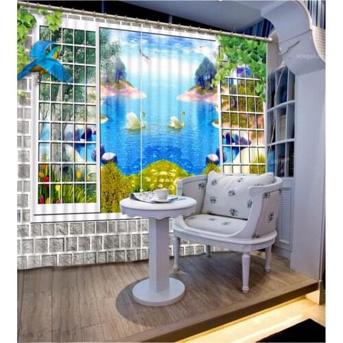 Fashion Customized Home Bedroom Decoration 3D Curtain Oil Painting Window Scenery Curtains For Bedroom Blackout Shade Window
