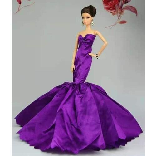 Fashion 11.5" Doll Outfits for Barbie Clothes Classic Purple Off Shoulder Fishtail Dress Princess Gown 1/6 BJD Accessories Toys